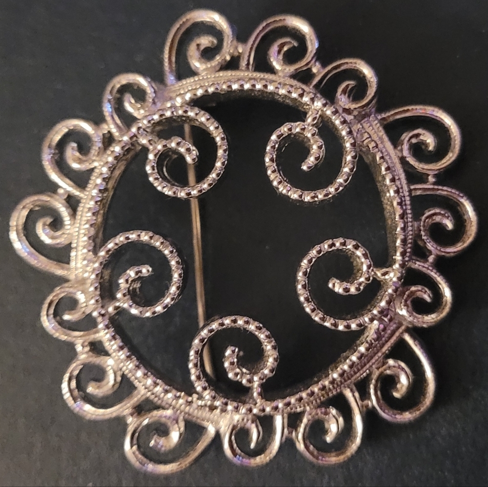 ***5 for $25 Vintage Sarah Cov Broach Silver with Swirls